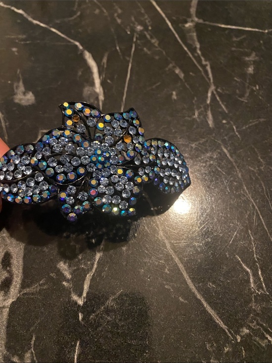 Accessories - Rhinestone Flower Hair Clip - Blue Sparkle